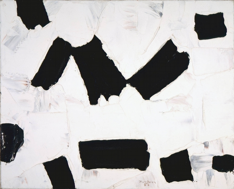 保羅－艾米爾．波朵（Paul-Émile Borduas）《3+3+4》，畫布油畫，60x73cm，1956，蒙特婁當代美術館藏（Musée d'art contemporain de Montréal）。（©macm.org）