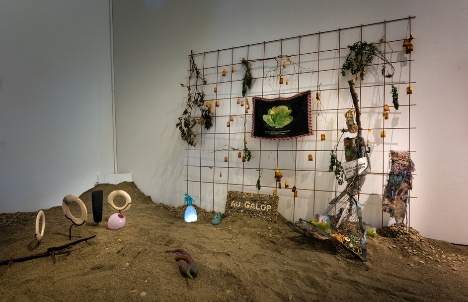 勞倫.普羅沃斯特(Laure Prouvost)的展覽「圍繞你的深藍使你融化」(Deep See Blue Surrounding You / Vois ce Bleu Profond Te Fondre)現場。(Photo by B.Conte, © Galerie Nathalie Obadia, carlier | gebauer, Lisson Gallery)