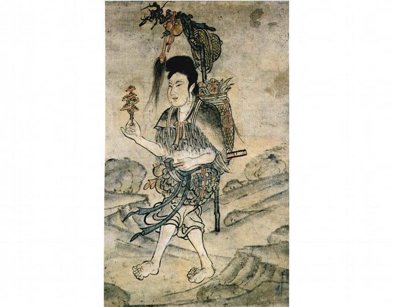 （遼）《神農採藥圖》，山西省雁北地區文物工作站藏。（圖版出處：山西省文物局、中國歷史博物館主編，《應縣木塔遼代秘藏》，北京：文物出版社，1991，彩版頁10。）