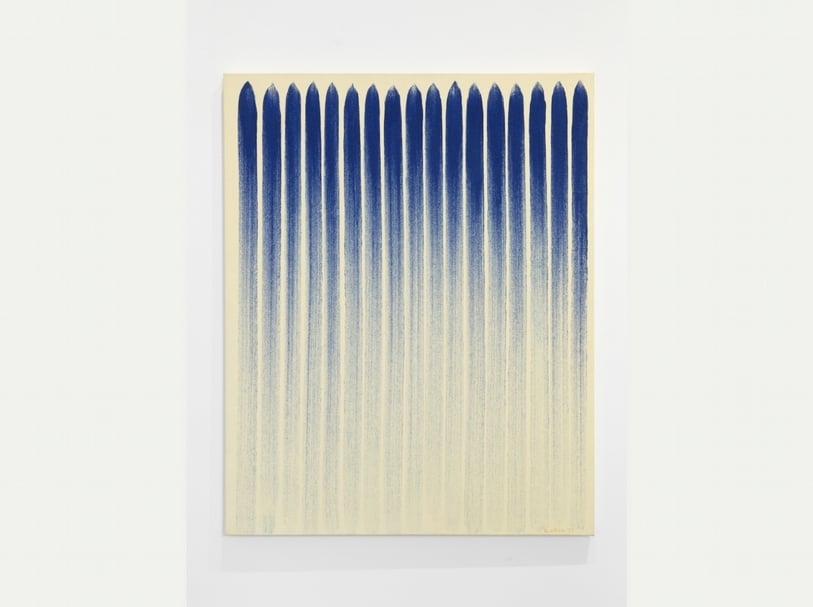 李禹煥（Lee U-fan）《From Line》，Pigment suspend in glue, on canvas，90.9 x 72.7cm，1979。（卡邁勒．梅努赫畫廊提供）