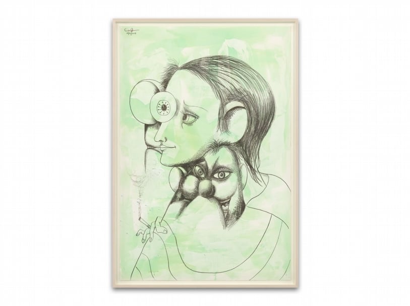 喬治．康多（George Condo）《變形》（Transformations），壓克力顏料、石膏、石墨、紙本，182.9x121.9cm，2019。（豪瑟沃斯畫廊提供）