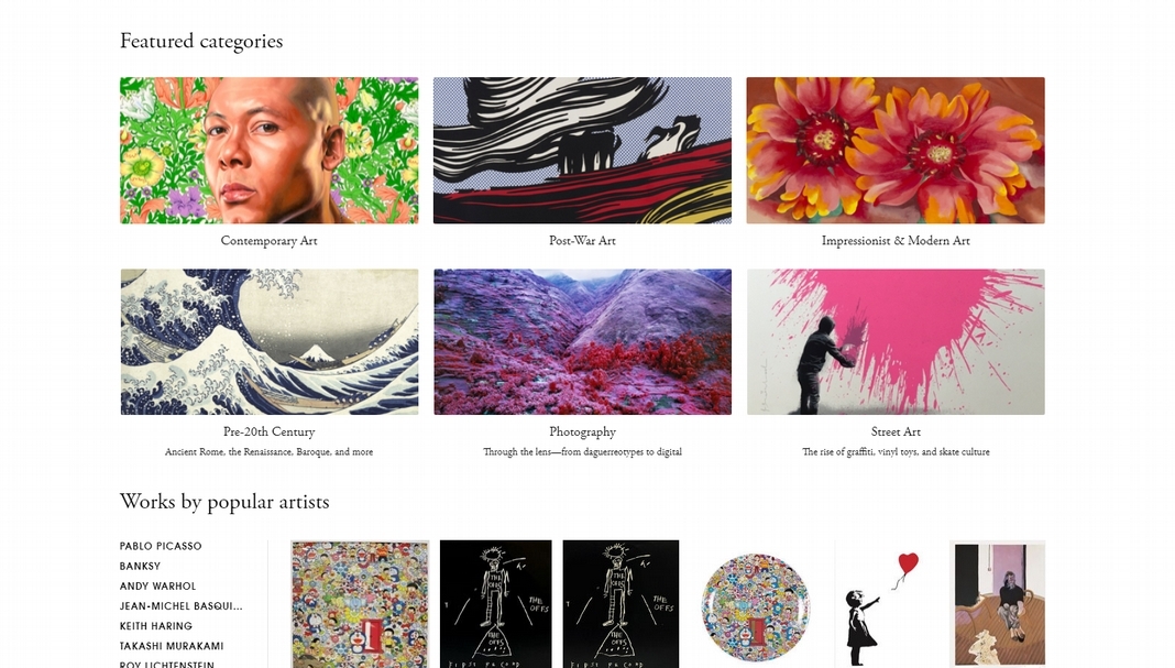 增加網狀連結的基本範例。Artsy與Saatchi Art入口頁提供推薦類型供選擇。(本刊資料室)