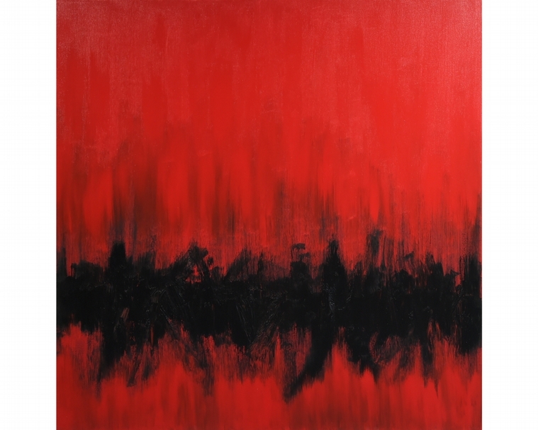 謝宛儒《生命節奏》，100x100cm，複合媒材、畫布，2019。（宛儒畫廊提供）