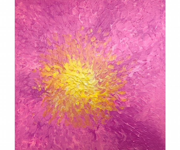 謝宛儒《粉紅大理花》，40x40cm，壓克力顏料、畫布，2020。（宛儒畫廊提供）