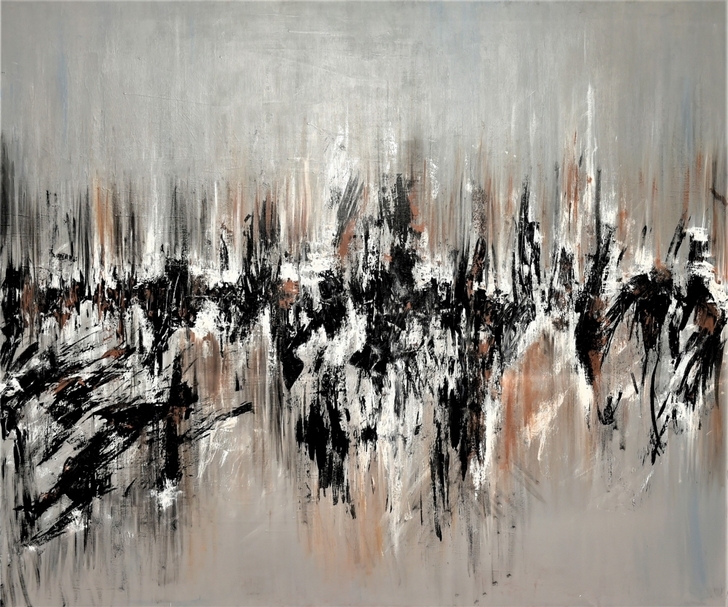 謝宛儒《賦格曲》，150x180cm，複合媒材、畫布，2018。（宛儒畫廊提供）