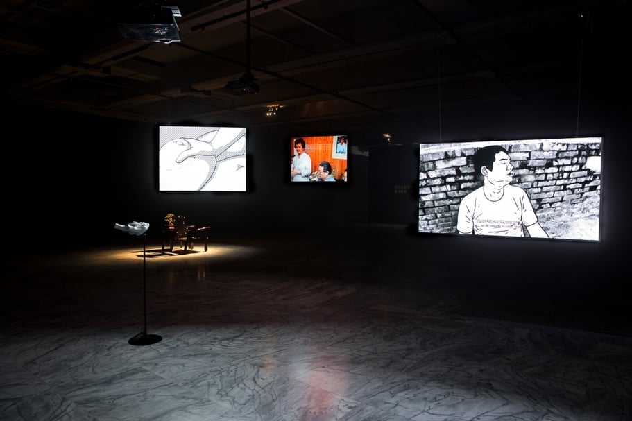 2015年，許哲瑜個展「麥克風試音」於臺北市立美術館展覽現場。（臺北市立美術館提供）
