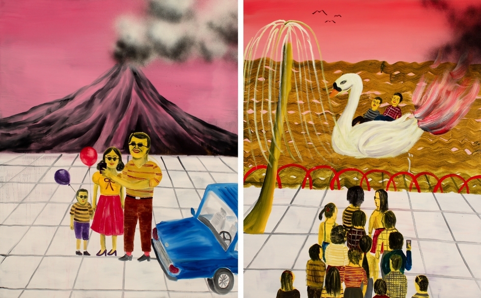 黃海欣的作品，左圖為《周休二日》（The Weekend），2015；右圖為《周休二日（天鵝湖）》（The Weekend [Swan Lake]）， 2015。（藝術家提供）