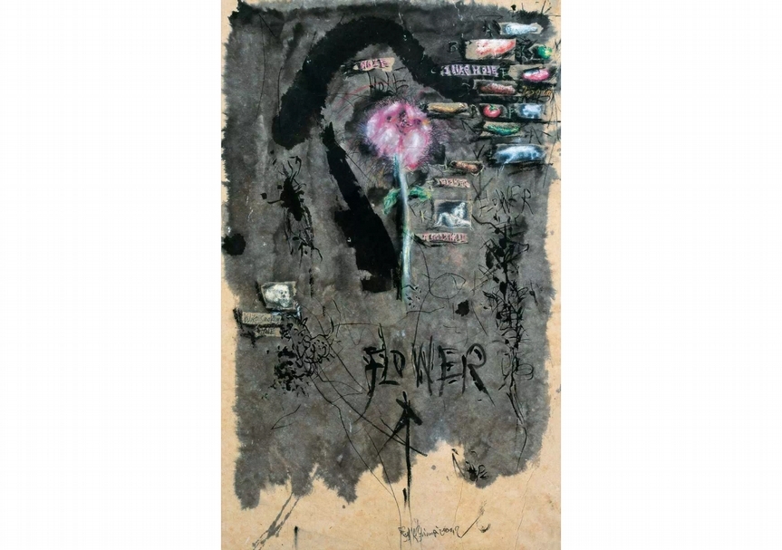 劉煒《花》，紙本綜合材料，80x49cm，2000。（北京永樂提供）