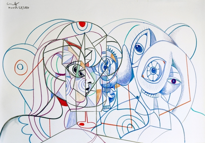 《共生恐懼》（Symbiotic Fear），2020，蠟筆、紙，61 x 91.4 cm（© 喬治·康多，藝術家、豪瑟沃斯提供）