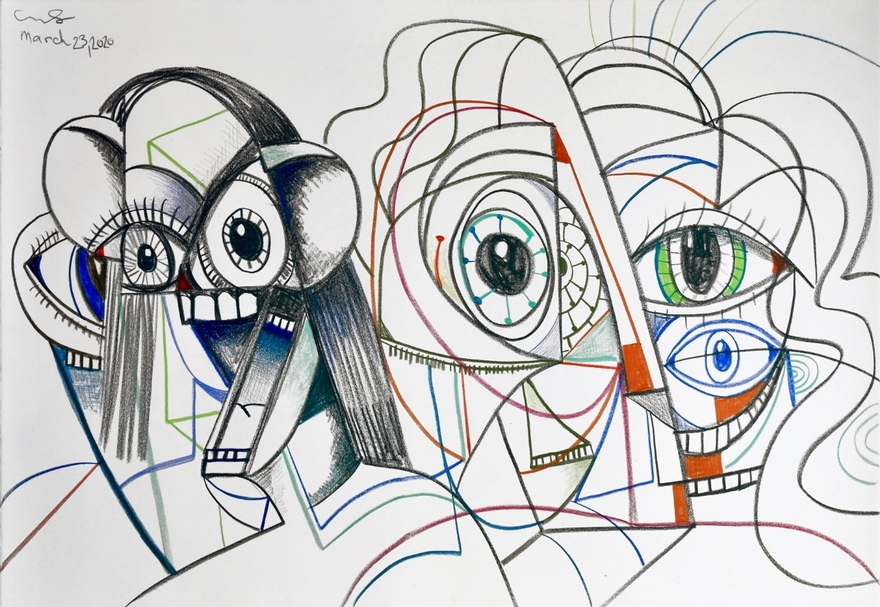 《平行生活》（Parallel Lives），2020，蠟筆、紙，61 x 91.4 cm（© 喬治·康多，藝術家、豪瑟沃斯提供）