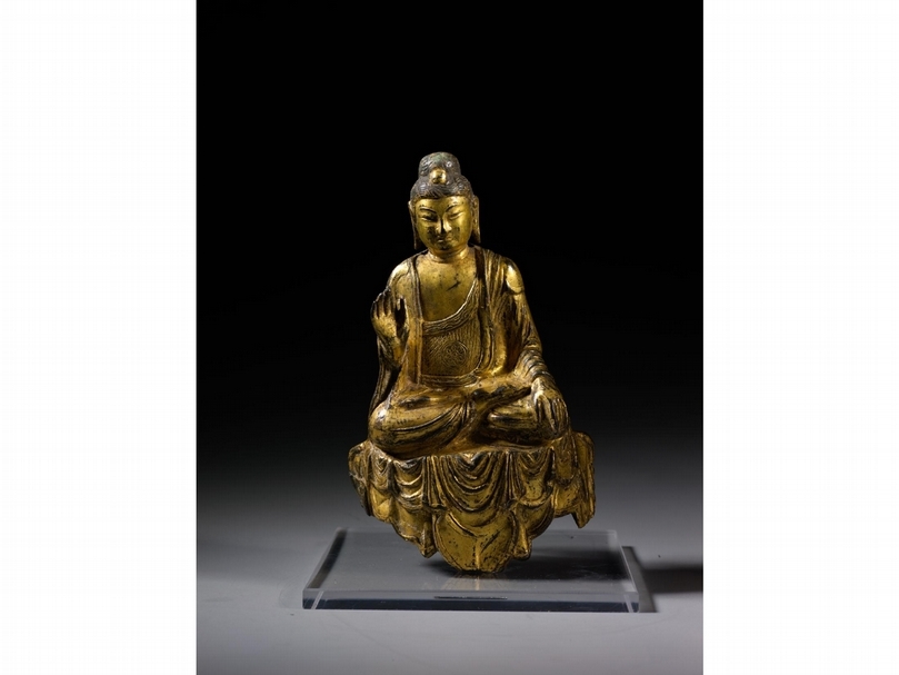 唐（618－907）《佛鎏金銅坐像》，高19.6公分，上海博物館藏。（佛光山佛陀紀念館提供）