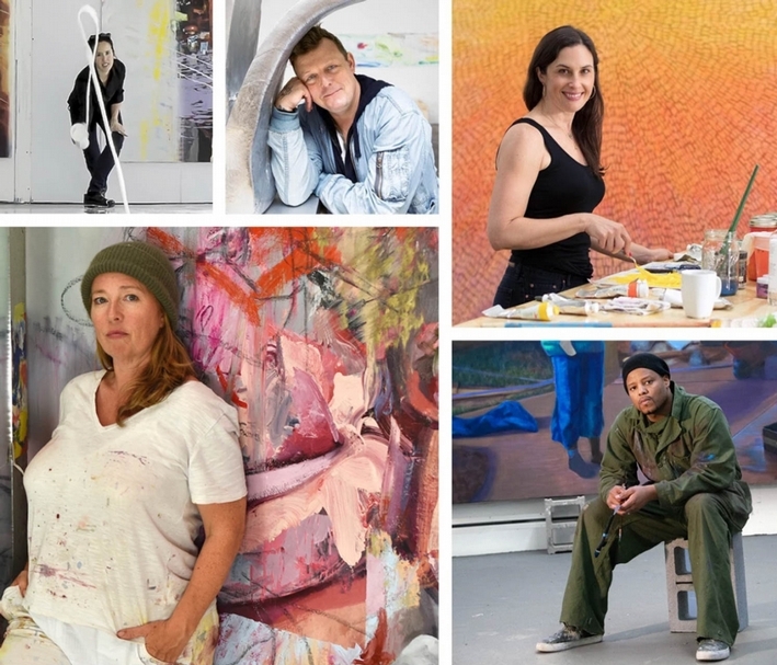從左上順時針方向排列:莎拉.施(Sarah Sze)、烏爾斯.菲舍爾(Urs Fischer)、詹妮弗.圭迪(Jennifer Guidi)、詹妮弗.圭迪(Jennifer Guidi)、珍妮.薩維爾(Jenny Saville)。(圖片提供:謝麥克阿瑟基金會、 高古軒畫廊,攝影/布里卡.威爾科克斯、約翰.盧卡斯、Pal Hansen/Getty)