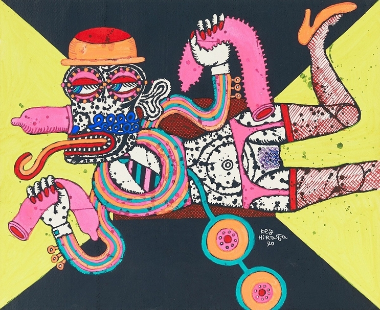 平賀敬《H先生的優雅生活—避孕套》27 x 33 cm，絲網印刷、手繪，1970。（也趣藝廊提供）