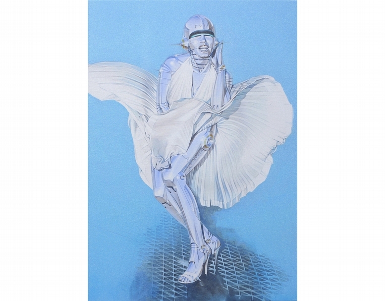 空山基《無題》54.3 x 39 cm，絲網印刷、礦物粉晶、畫布，2017，版次 5/30。（也趣藝廊提供）
