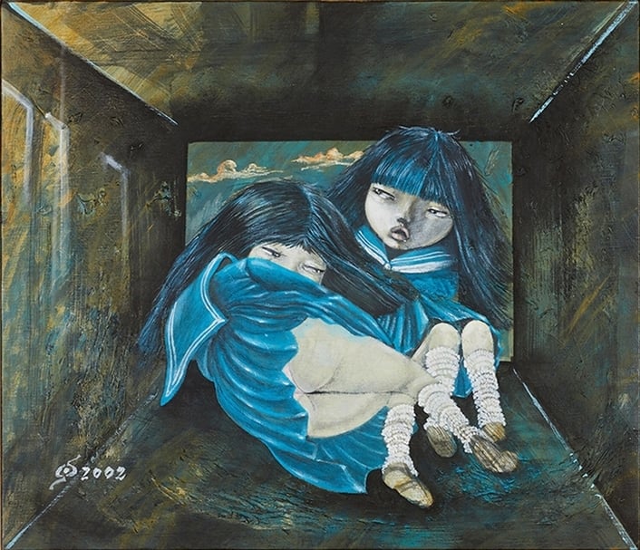 中村宏《水手服》45.5 x 53 cm，布上油彩，2002。（也趣藝廊提供）