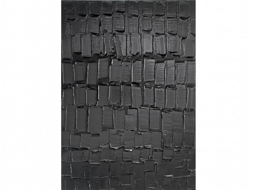厲為閣線上展廳「皮埃爾．蘇拉吉：黑暗中的光」 （Pierre Soulages: Light Out Of Darkness）展出的皮埃爾．蘇拉吉（Pierre Soulages）《Peinture 202 x 143 cm, 5 Avril 2019》。（©Lévy Gorvy）