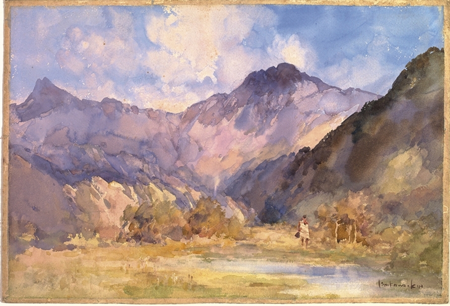石川欽一郎《次高山》，水彩、紙，31x48cm，1925-28，蔡玉芬收藏。