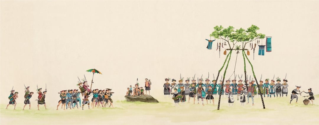 撒古流・巴瓦瓦隆《排灣族婚慶系列－抬新娘》，2014 。（©撒古流・巴瓦瓦隆，藝術家提供）