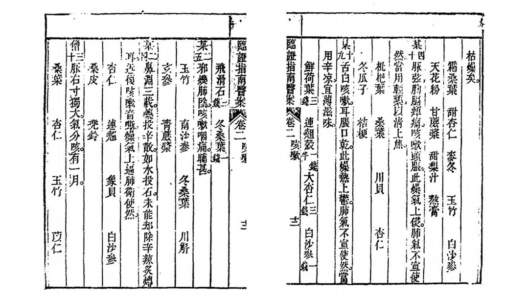 清葉天士《臨證指南醫案》，北京大學圖書館藏。圖版取自Universal Library網站。
