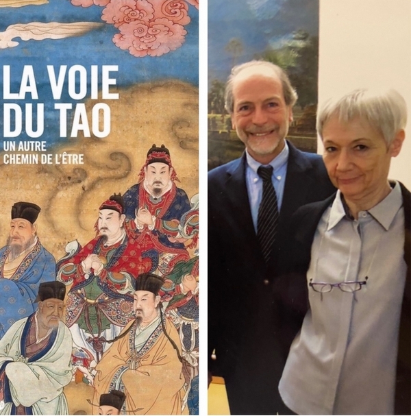 由總研究員凱瑟琳・德拉古(Catherine Delacour)(右)策展的「道之路——人類的另一條道路」,於2010年3月至7月在大皇宮展出。左:吉美博物館前館長Jacques Giès。(陸仲雁提供)