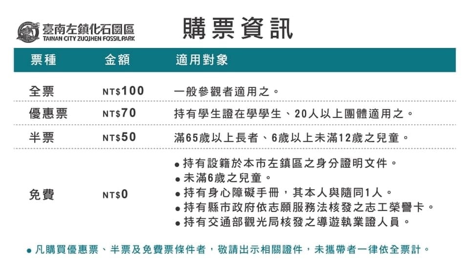 左鎮化石園區「鰭幻足跡」購票資訊。母親節周末媽媽免費入場、陪伴者7折（圖片來源：臺南藝向）