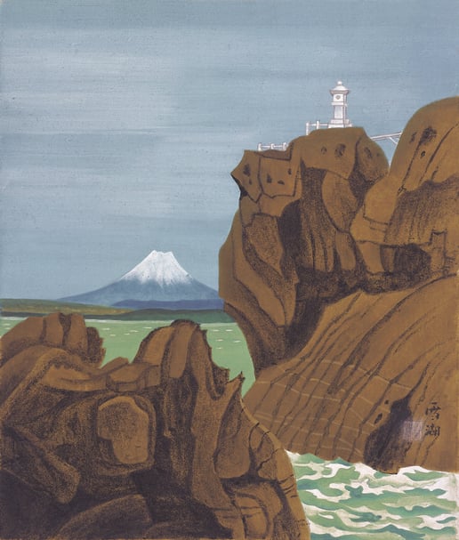 郭雪湖《海邊岩（江之島）》，膠彩、紙本，52×44.5cm，1968，郭雪湖基金會提供