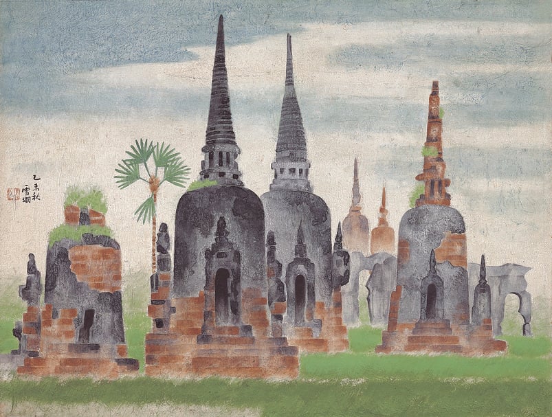 郭雪湖《大城遺跡（泰國）》，膠彩、紙本，74×92cm，1955，郭雪湖基金會提供