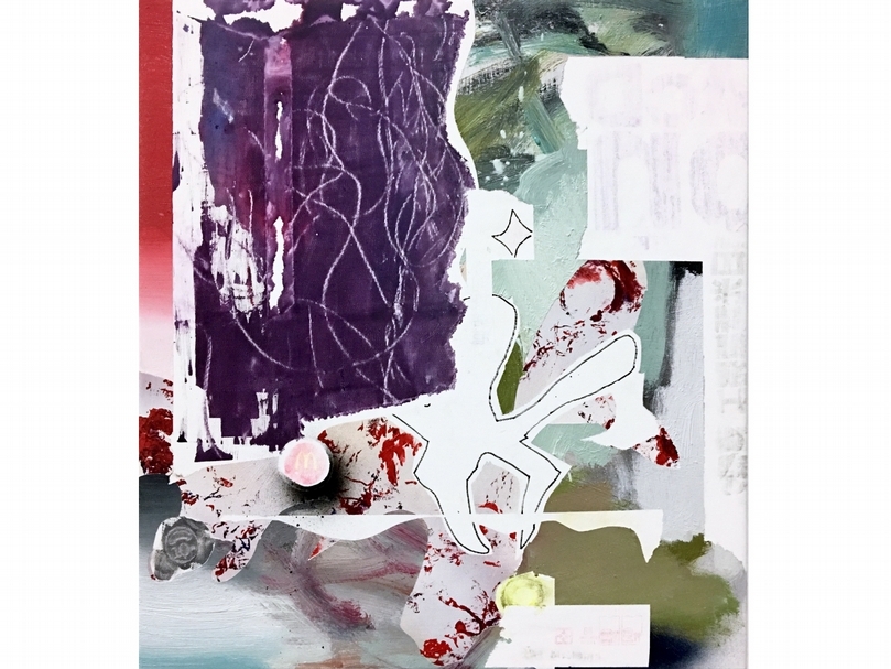 「表意美學」主題展出作品，Mario Weinberg《Some Good News》，複合媒材、畫布，50x45cm，2019。展出畫廊：阿波羅畫廊。（台南藝術博覽會提供）