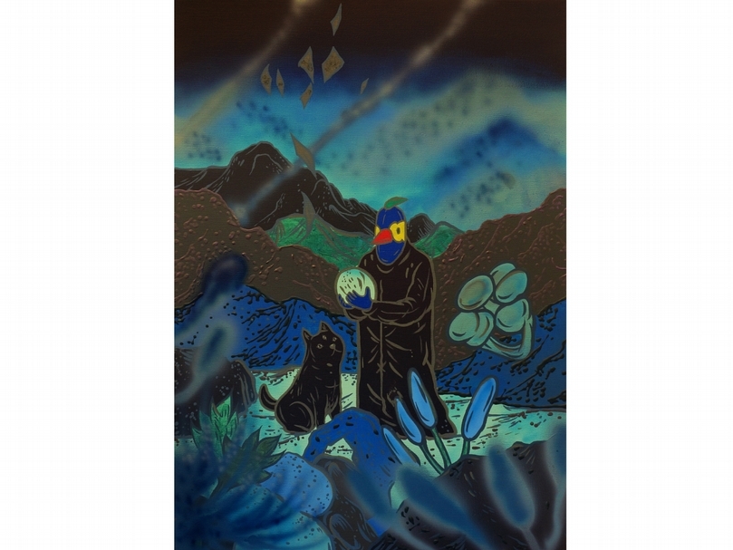 「莫比烏斯」主題展出作品，張騰遠《預言家》，壓克力顏料、畫布，55x38cm，2019。展出畫廊：加力畫廊。（台南藝術博覽會提供）