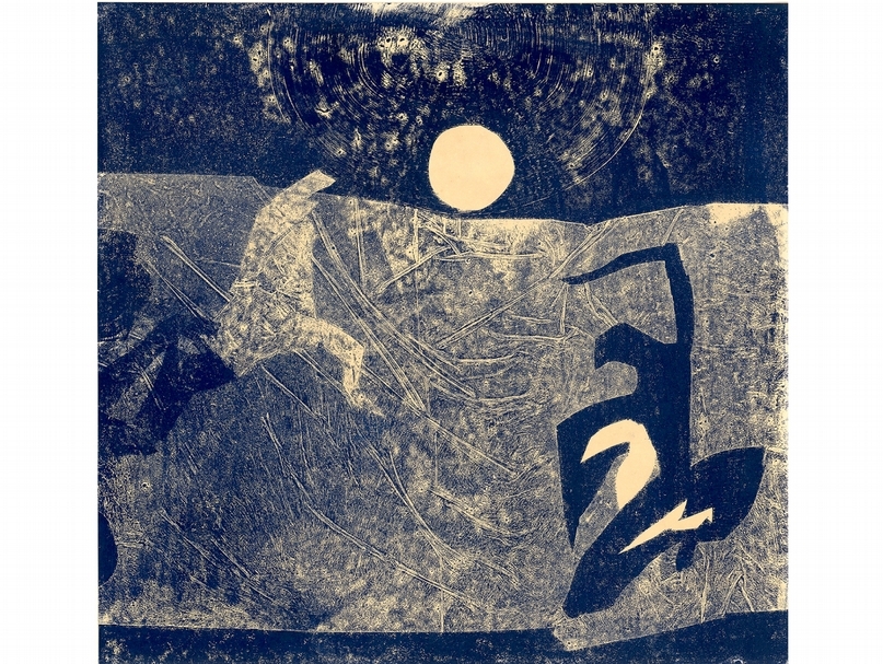 朱為白《Look Into#29》，油彩、塑膠片、玻璃版、紙本，49×51cm，1971。（尊彩藝術中心提供）