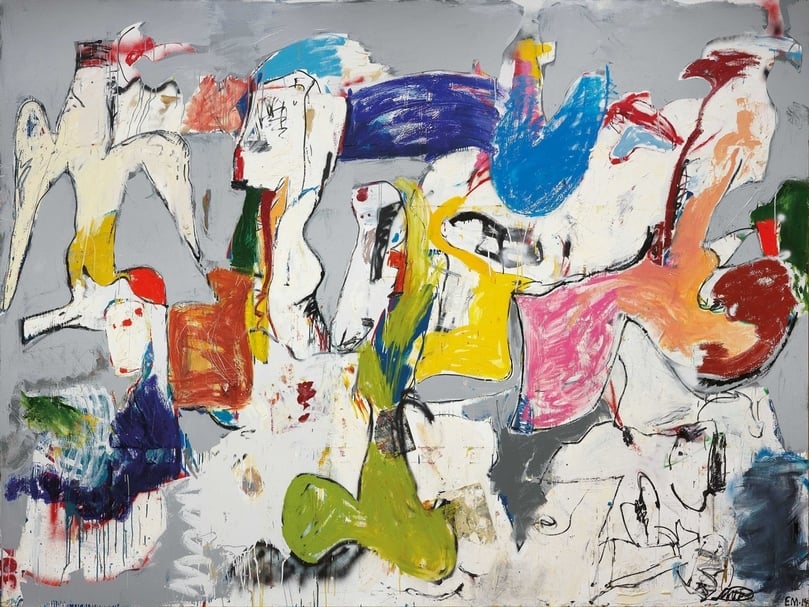 艾迪．馬丁內斯（Eddie Martinez）《高空飛行的鳥》（High Flying Bird）於2019年佳士得香港夜拍突破千萬大門，以1,300萬港元落槌，成交價高達1,572萬5千港元。（©christies）