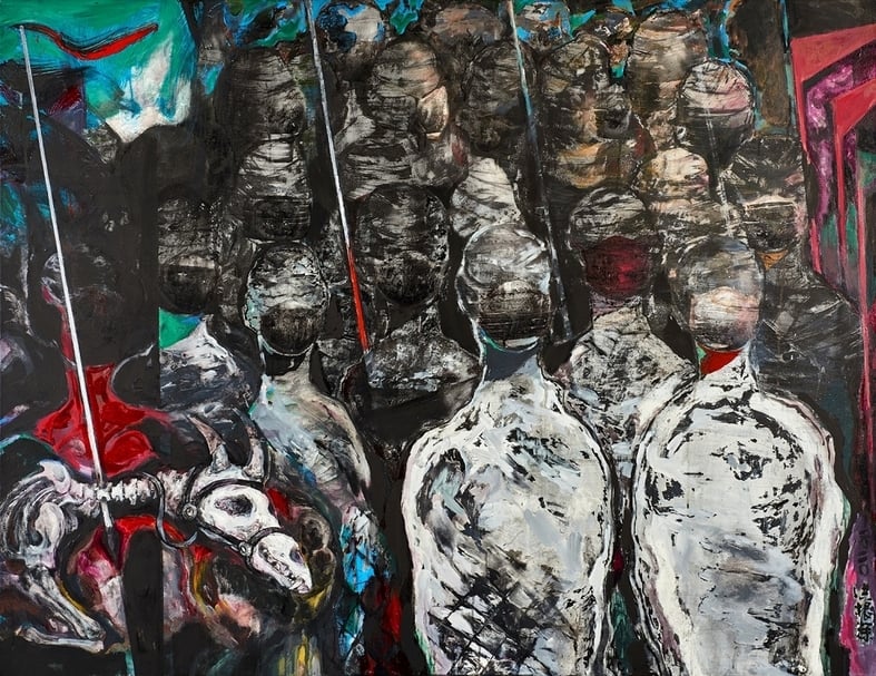 洪根深《聖戰》，多媒材水墨，112x145cm，2020。（藝術家提供）
