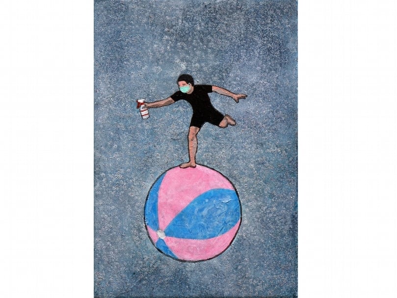 黃法誠《敵不動我不動》，壓克力顏料、金蔥粉，25.5×17.5cm，2020。（藝術家提供）