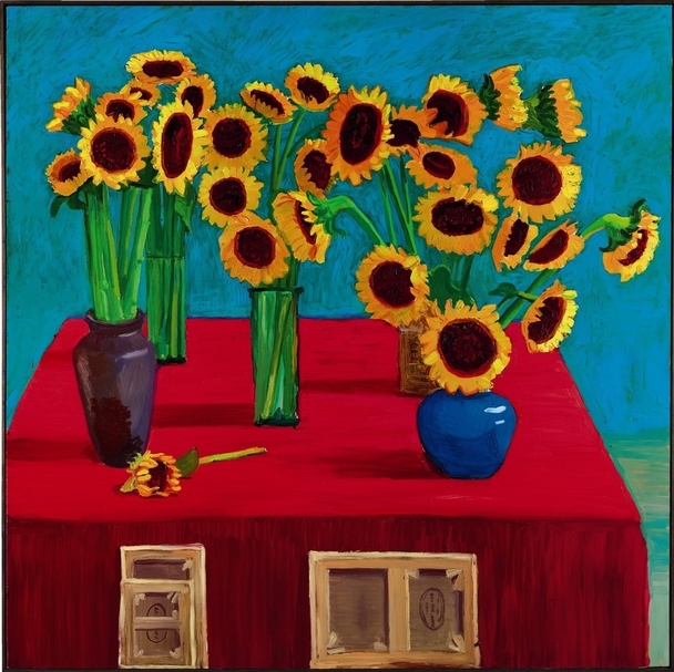 大衛・霍克尼(David Hockney)《三十朵向日葵》,油畫畫布,182.9 x 182.9 cm, 1996年作, 估價待詢。(香港蘇富比提供)