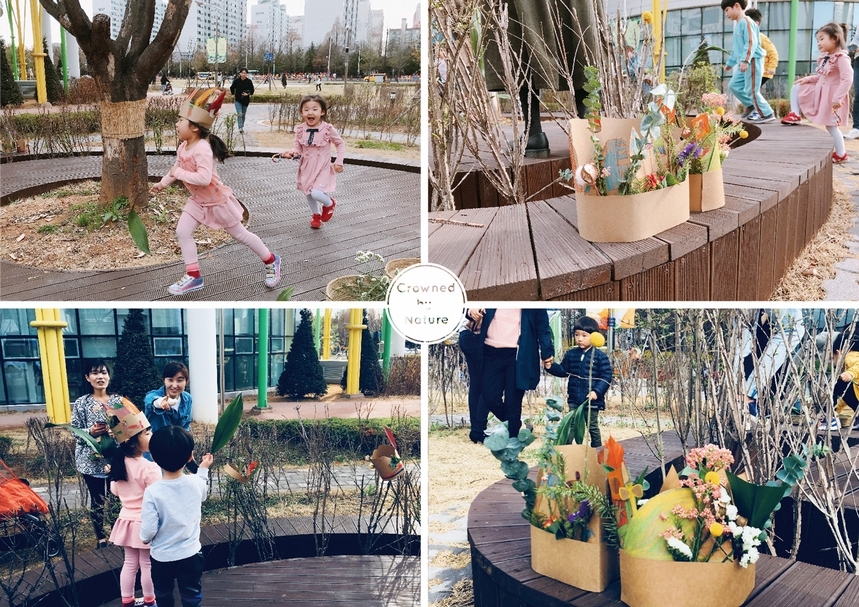2018年作者受韓國高陽市兒童博物館之邀請舉辦「Crowned by Nature」工作坊。（林宇儂提供）