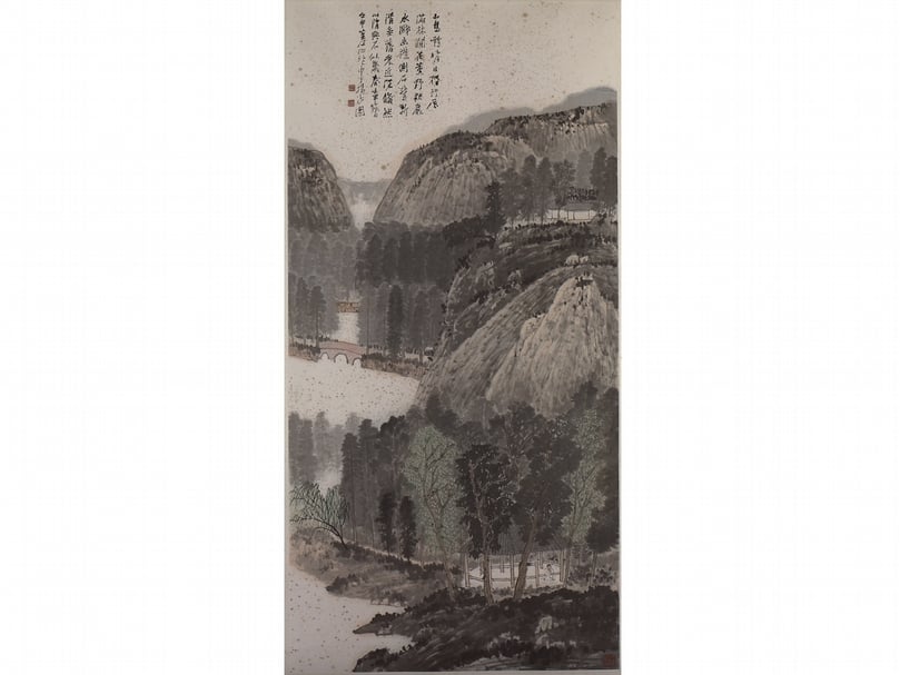 江兆申〈晴日山水〉，133×65cm，預估價：100萬至150萬元新臺幣。（御丞璽提供）