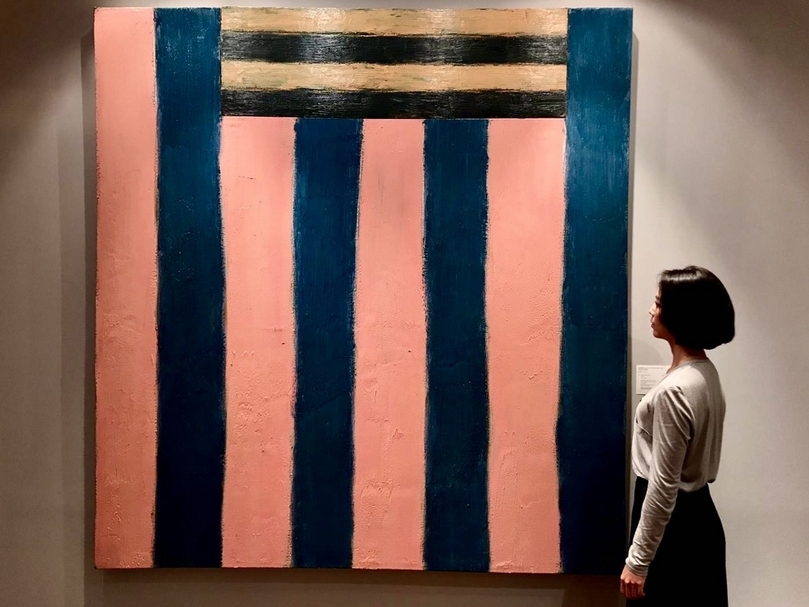 尚．史考利（Sean Scully）《北方之鷹》（1983-1984），油彩、畫布，193.5 x 183.5 cm， 1983-1984年作，預估價：400萬至600萬港元提供（約1,528萬至2,292萬元新台幣）。（佳士得提供）