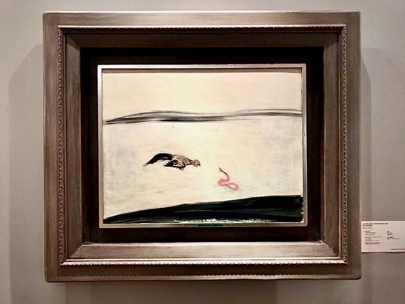 常玉《雞與蛇》，油彩、纖維板， 49 x 63.5 cm，預估價：2,200萬至3,200萬元港元（約8,406萬至1億2,227萬元新台幣）。（佳士得提供）