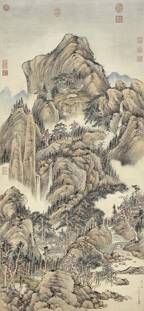 清錢維城〈畫廬山高〉，紙本設色，國立故宮博物院藏。