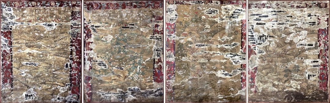 〈四時捺缽壁畫〉（摹本），左起為春、夏、秋、冬。內蒙古自治區文物考古研究所藏。