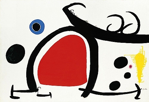 米羅(Joan Miro) 作品《女人與鳥》( Femme Oiseau)│1972 │油彩．畫布│89 x 130 cm│私人收藏（圖片取自名畫檔案https://www.ss.net.tw/）