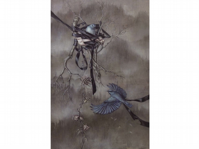 蔡函庭《幸福的青鳥VIII：巢》，油彩、畫布，91×60.5cm，2019，「中山青年藝術獎」作品。（台中藝術博覽會提供）