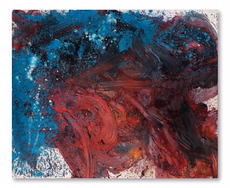 白髮一雄（Kazuo Shiraga）的《地退星翻江蜃》再度上拍，以2,657.5萬港幣成交，是其作品在亞洲拍得的最高價。（© Sotheby’s）