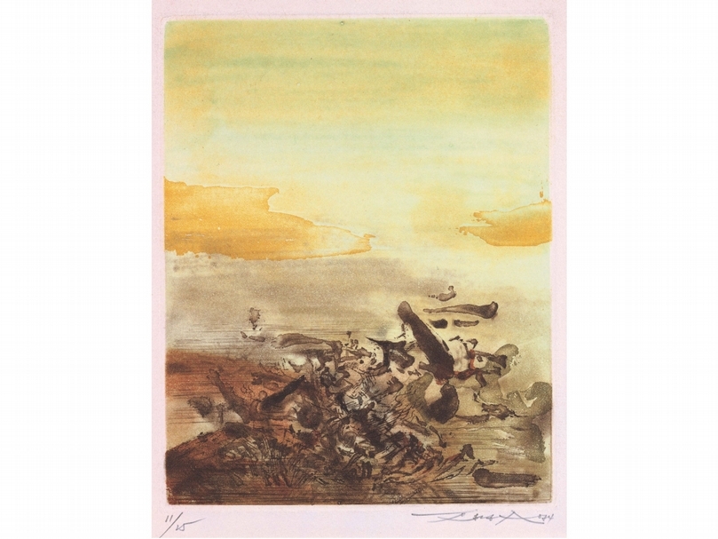 趙無極《抽象畫》，石版，19.7 x 15.9 cm，1974，國立台灣美術館典藏。（國立台灣美術館提供）