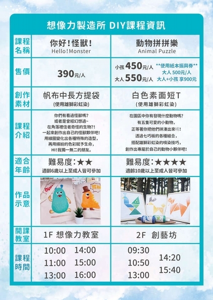 「想像力製造所」DIY課程~歡迎線上報名喔！