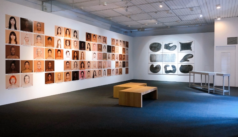 新竹市美術館二樓展場,圖中左側為藝術家安潔莉卡 · 達斯的作品HUMANÆ