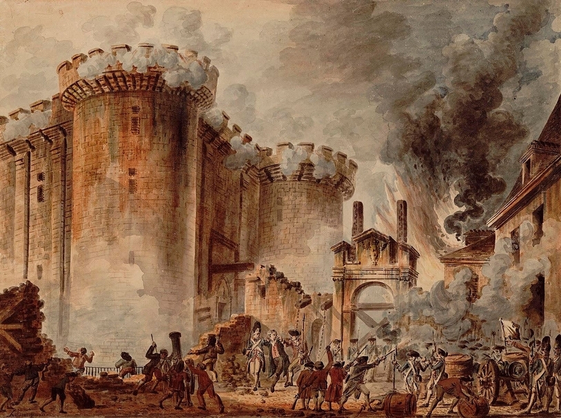 Jean-Pierre Houël繪製的1789年7月14日《攻佔巴士底監獄》（Prise de la Bastille）。（取自網路）