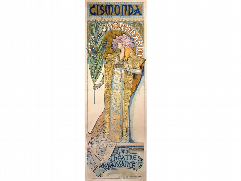 慕夏的成名作《吉斯夢妲（Gismonda）》宣傳海報，完成於1894年。（©wikipedia）
