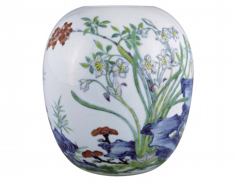 圖17 清雍正朝1723－1735年間〈鬥彩花草石芝罐〉， 館藏編號1926.1322。（©The Art Institute of Chicago）