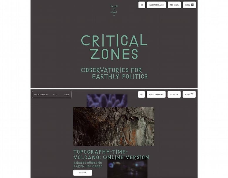 德國卡爾斯魯厄藝術與媒體中心線上展覽「Critical Zones」的網站。（截圖自Critical Zones官方網站）